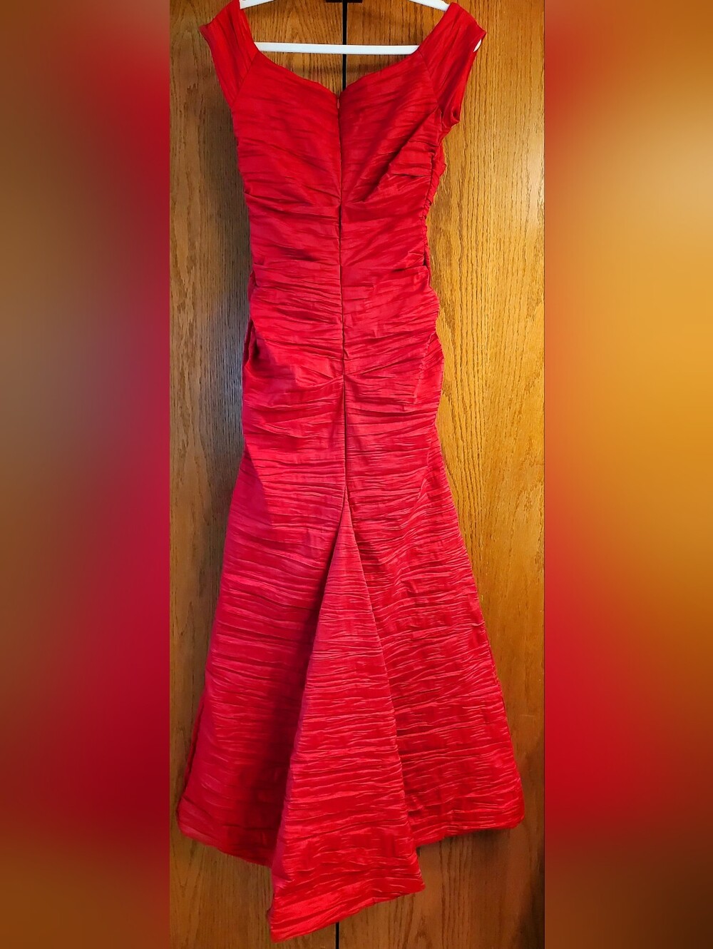 Alex Evening Womens Red Ruched Fishtail Taffeta Gown 12 Formal Wedding Holidays - Picture 3 of 13